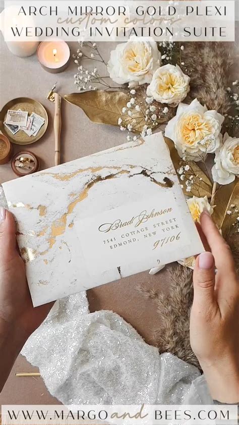 Arch Gold Acrylic Wedding Invitation Luxury Gold Marble Wedding