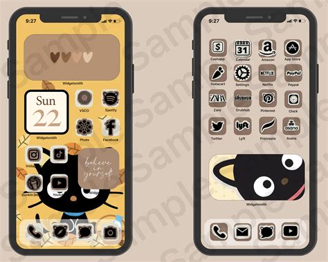 IOS 16 App Icons Pack Cute Cat Kawaii Brown Neutral Premium App Icons