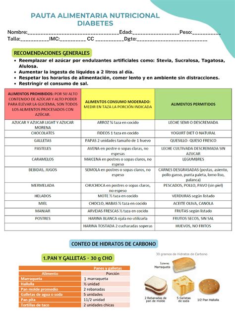 Guía Conteo Hidratos de Carbono PAUTA ALIMENTARIA NUTRICIONAL