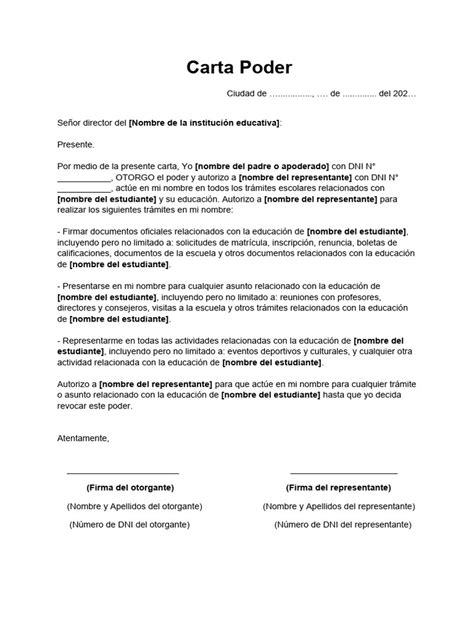 Carta Poder Para Tramites Escolares Pdf