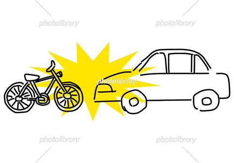 自動車と自転車の交通事故のかわいいシンプル線画イラスト イラスト素材 [ 7327257 ] フォトライブラリー Photolibrary