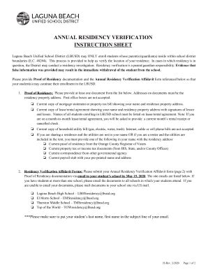 Fillable Online ANNUAL RESIDENCY VERIFICATION INSTRUCTION SHEET Fax