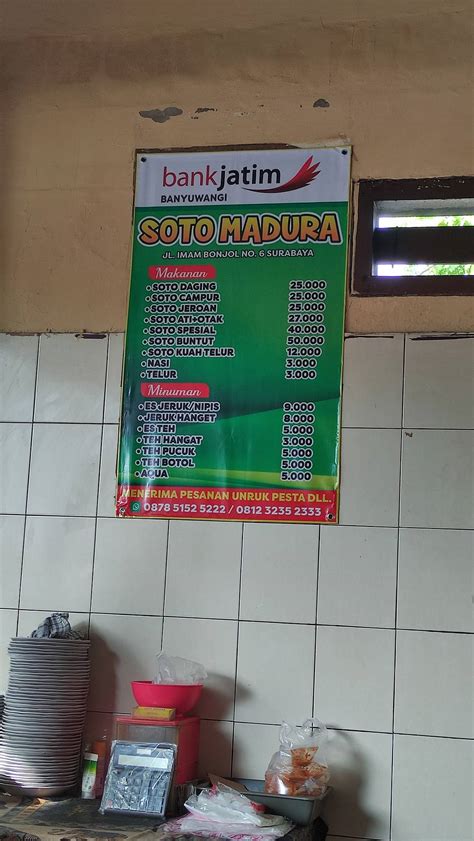 Menu At Soto Madura Imam Bonjol Restaurant Surabaya Jl Imam Bonjol No