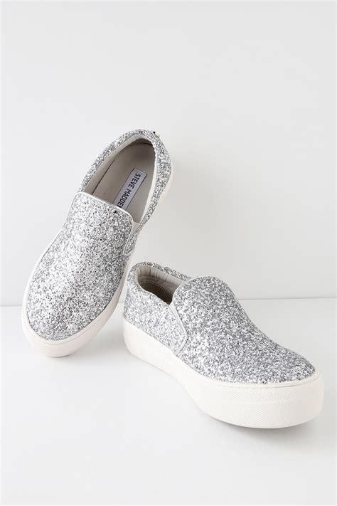 Steve Madden Gills - Silver Glitter Sneakers - Slip-On Shoes - Lulus