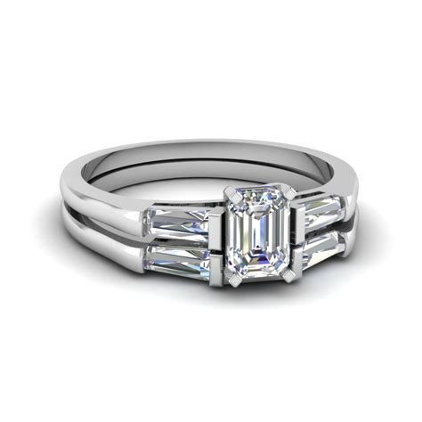 Baguette And Emerald Cut Diamond Wedding Ring Set In 950 Platinum | Fascinating Diamonds