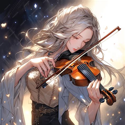 Premium Photo Anime Girl Playing Violin In The Dark With Stars In The