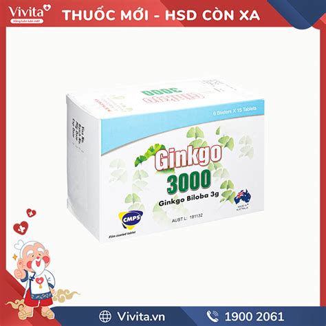 Thuốc tăng tuần hoàn máu não Ginkgo 3000 Hộp 90 viên VIVITA