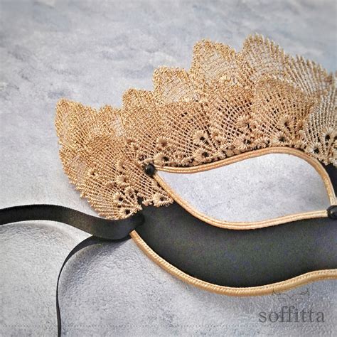 Black Gold Lace Masquerade Mask Venetian Style Halloween Etsy