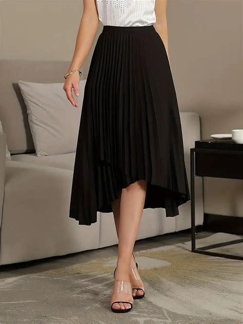 Solid Pleated Skirts Elegant Asymmetrical High Waist A Line Skirts