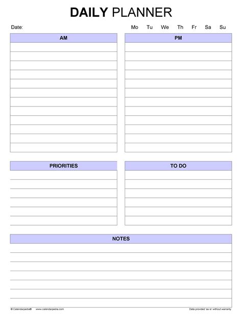 Daily Planners In Microsoft Word Format 20 Templates