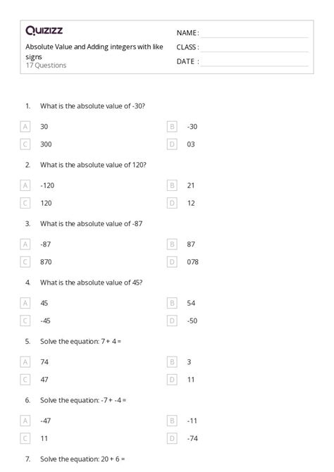 50 Absolute Value Worksheets On Quizizz Free And Printable