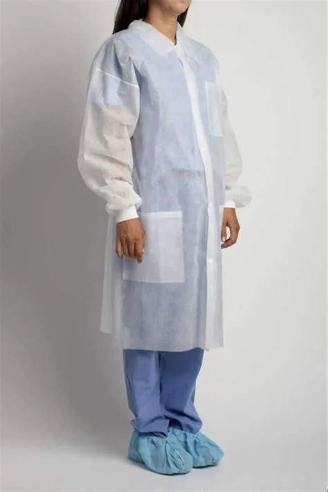 White Blue Collar Non Woven Disposable Lab Coat For Laboratory At Rs