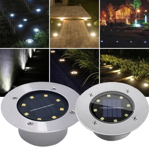 Outdoor 8 LED Solar Deck Light Underground Buried Step Path Light