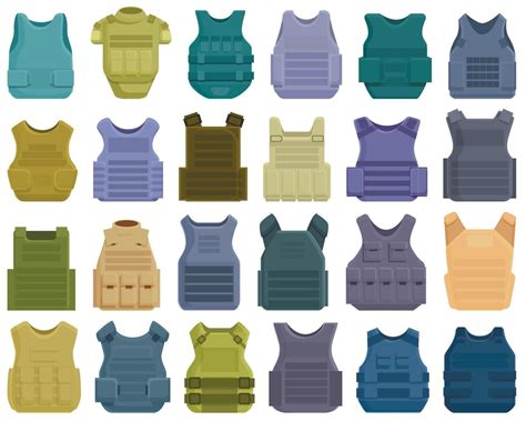 Bulletproof Vest Icons Set Cartoon Vector Armor Body Vector