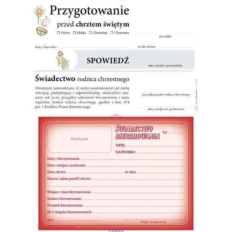 Bierzmowanie zaświadczenia spowiedź Skaszewo Kup teraz na Allegro