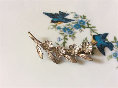 Vintage Beau Sterling Silver Flower Flora Leaves Branch Pin Etsy