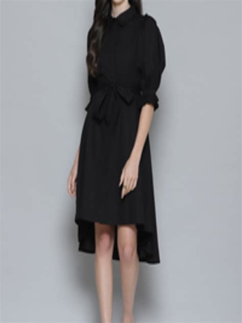 Buy Femella Black Pure Cotton Solid Shirt Midi Dress With Belt Dresses For Women 15536596 Myntra