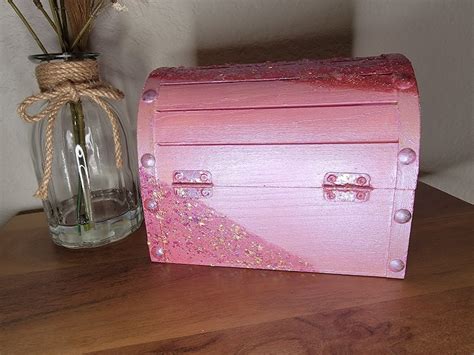 Pink Themed Wood Treasure Chest Birthday Gift Keepsake Box Jewelry