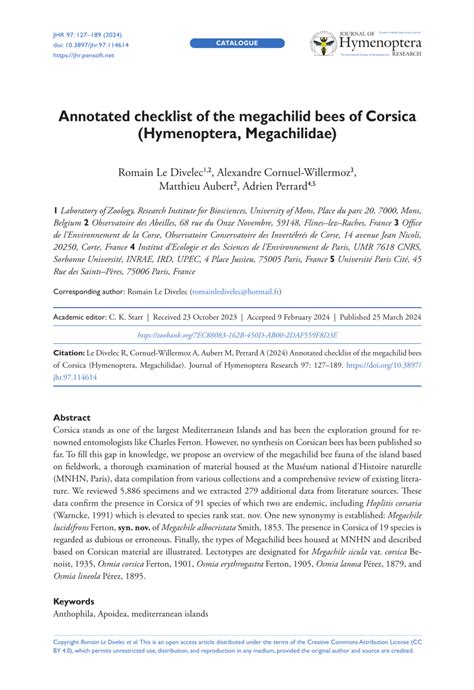 PDF Annotated Checklist Of The Megachilid Bees Of Corsica