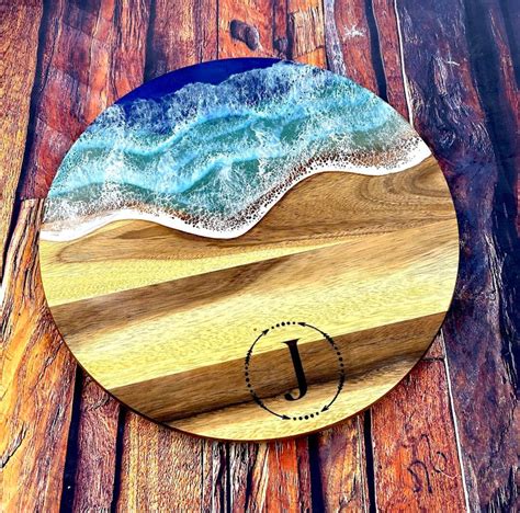 Lazy Susan Ocean Resin Cutting Board Ocean Charcuterie Board Beach