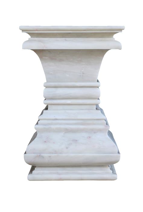 Modern Square Architectural Pedestal Side Table In White Marble By S