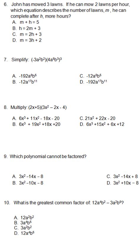 College Algebra Practice Test