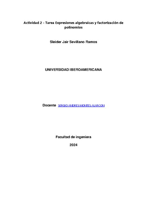 Actividad 2 Tarea Expresiones Algebraicas Y Factorización De