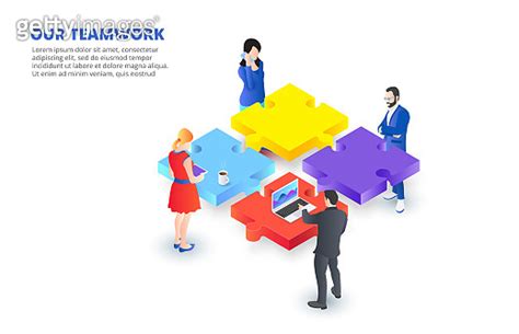 Vector Isometric Illustration With People Holding A Puzzle Piece