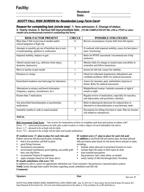 Scott Fall Risk Assessment Fill Online Printable Fillable Blank Pdffiller