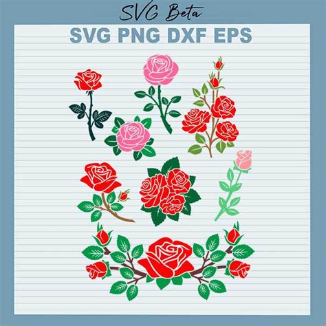 Rose Flowers Bundle Svg Rose Svg Floral Svg Bundle Cut Files For Cricut