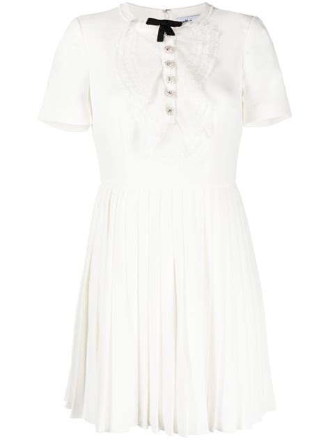 Self Portrait Bow Detail Pleated Minidress White Farfetch