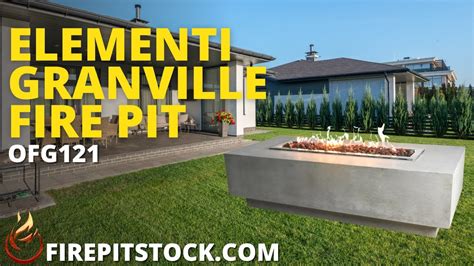 Elementi Granville Rectangular Concrete Fire Pit Table OFG121 Fire