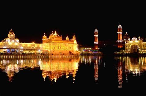 Illuminated Golden Temple on the eve of Diwali festival