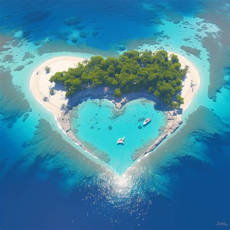 Heart Shaped Lagoon On Paradise Tropical Island Surrounded By