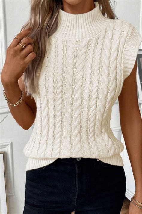 Cable Knit Turtleneck Sweater Vest Capivity