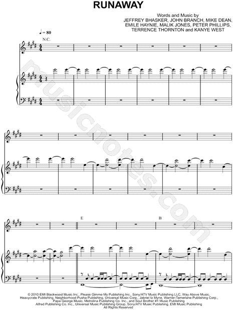 Kanye West Runaway Sheet Music In E Major Transposable Download