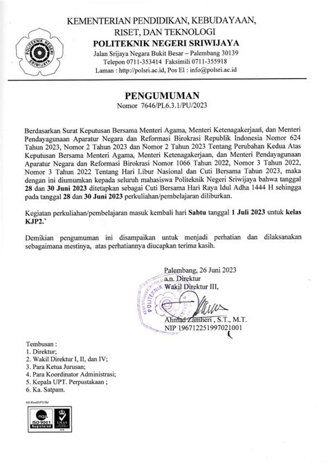 Pengumuman Libur Idul Adha 1444H 2023 Teknik Komputer Politeknik