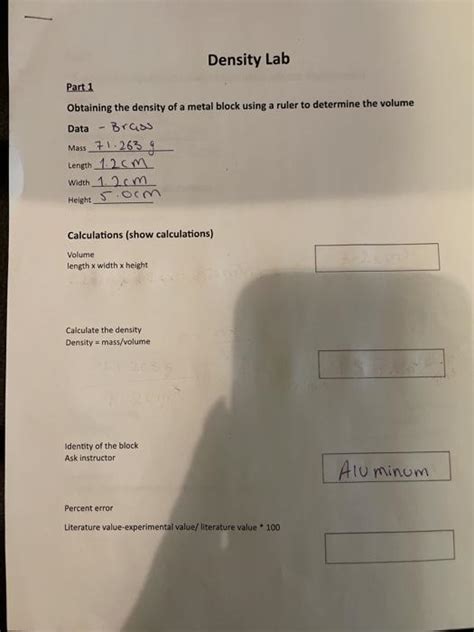 Solved Density Lab Part 1 Obtaining The Density Of A Metal Chegg