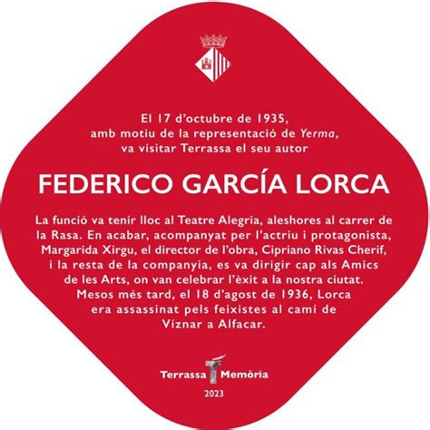 Garcia Lorca tindrà una placa al Teatre Alegria 88 anys després del