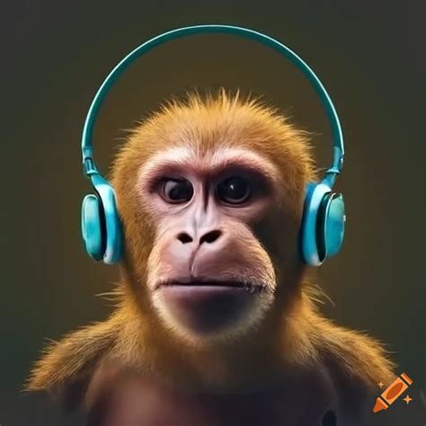 Monkey Wearing Headphones And Listening To Music