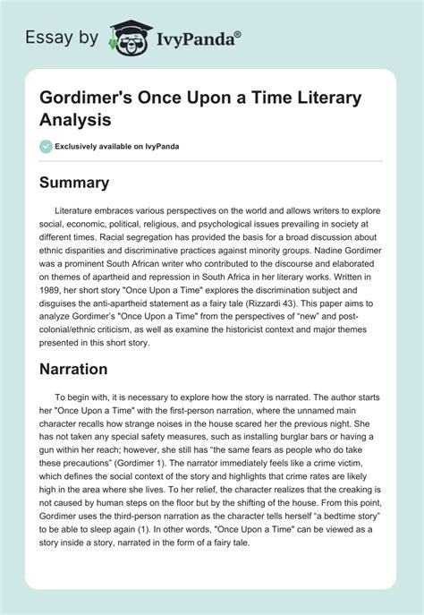 Gordimer S Once Upon A Time Literary Analysis Words Essay