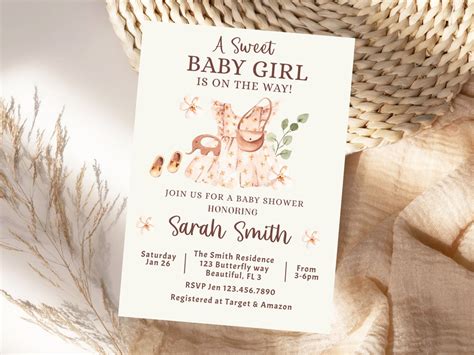 Girl Baby Shower Invitation Girl Baby Clothes Shower Invite Boho Girl ...