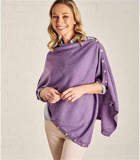 Lavender Marl Womens Cashmere And Merino Button Poncho Woolovers Us