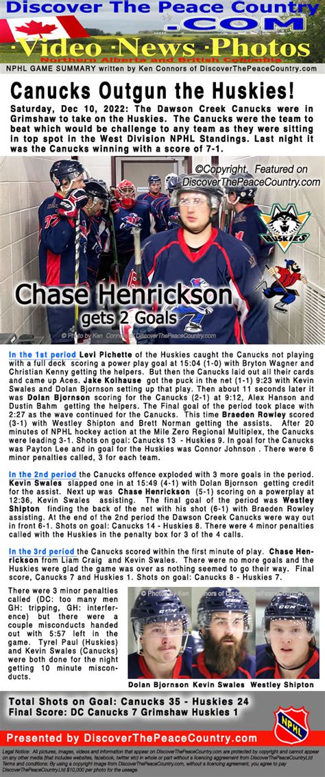 Nphl Game Summary Dawson Crxeek Canucks Vs Grimshaw Huskies