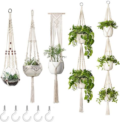 Mkouo Macram Plant Hangers Set Of Indoor Jardini Re Suspendue Panier