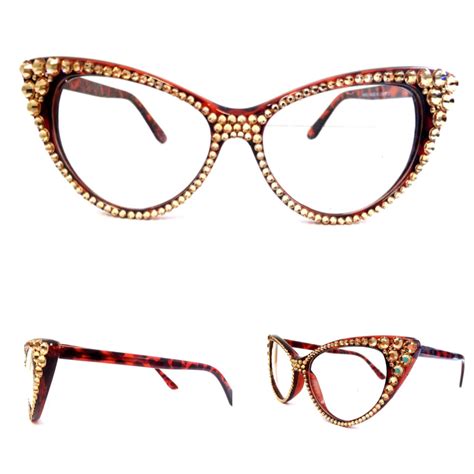 Optical Crystal Cat Eye Glasses Gold On Brown Frame Divalicious Eyewear