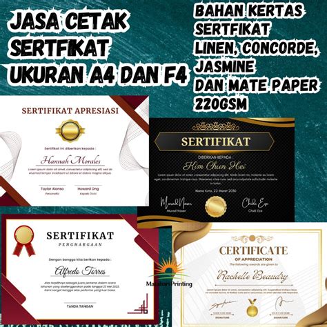 Jual Cetak Sertifikat A4 Dan F4 Cetak Kertas Tebal A4 Dan F4 Shopee