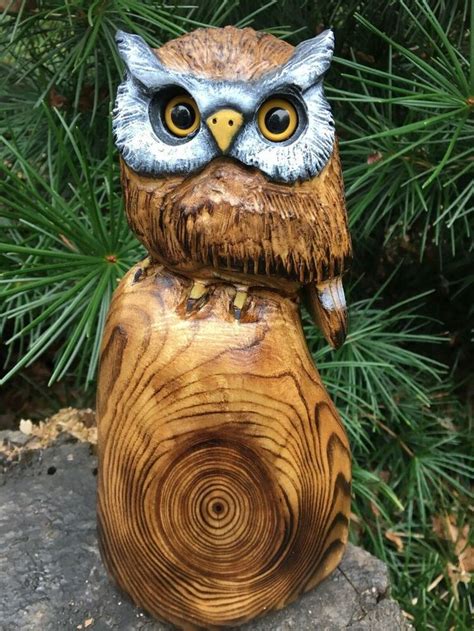 Horned Owl Chainsaw Carvings Sassafras Wood Owl Sculptures Collectibles Unique Folkart Wood