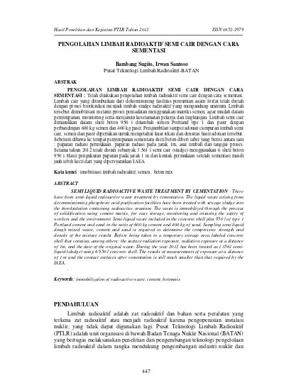 Pengolahan Limbah Radioaktif Semi Cair Dengan Cara Sementasi