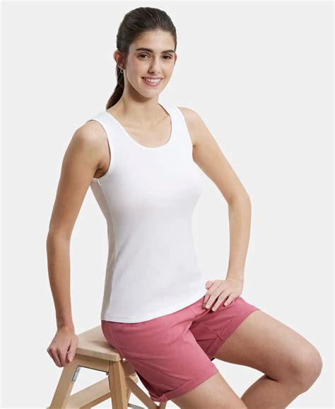 Buy Super Combed Cotton Rib Fabric Slim Fit Solid Tank Top White A113